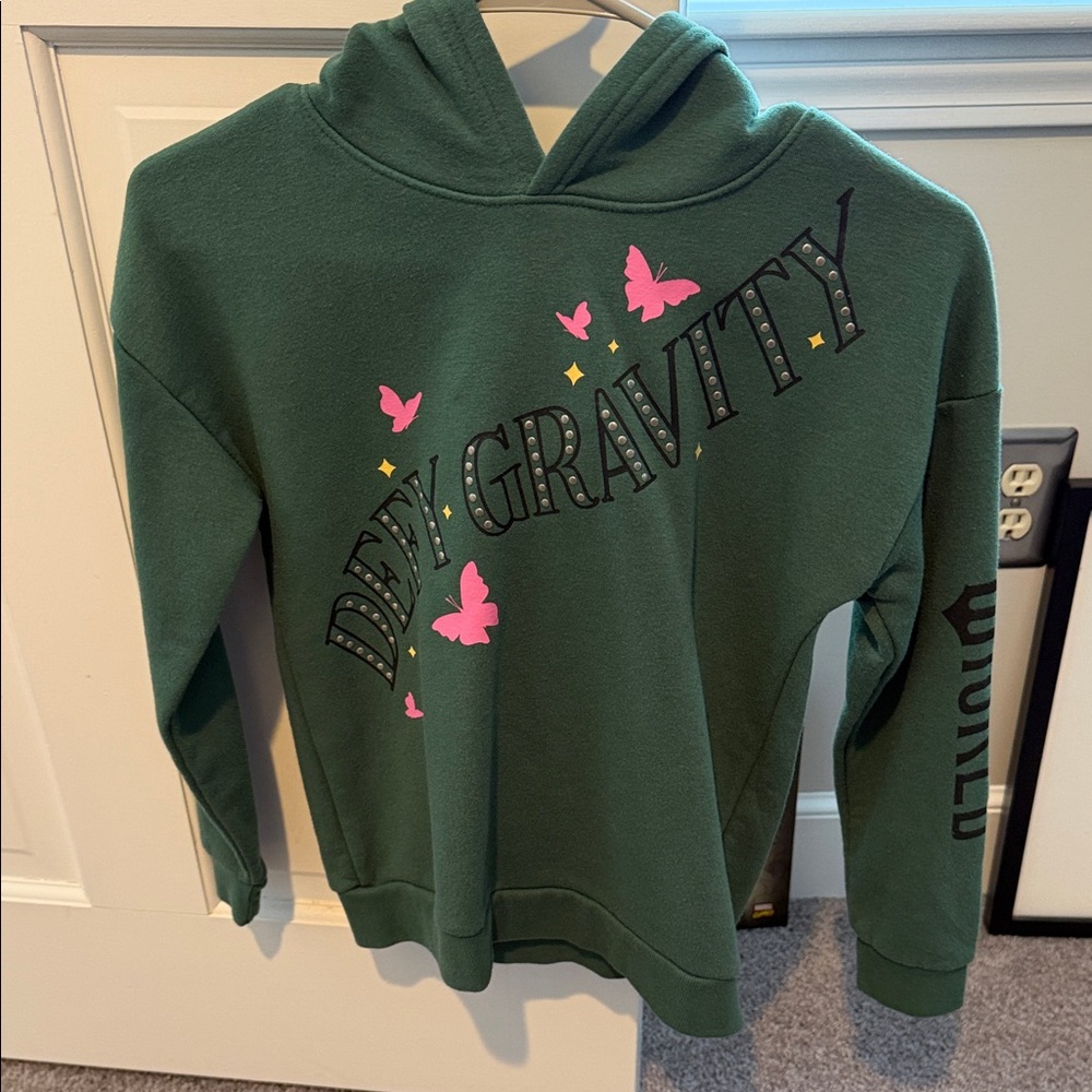 Wicked Green Hoodie with Pink Butterfly Design- girls youth large